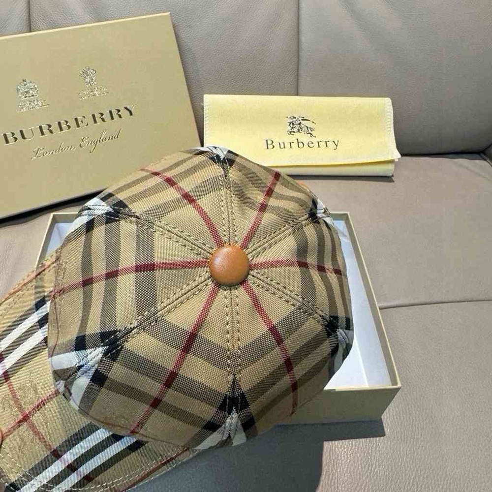 Burberry Tan Plaid Baseball Cap with Black & Red Accents - Picture 3 of 6